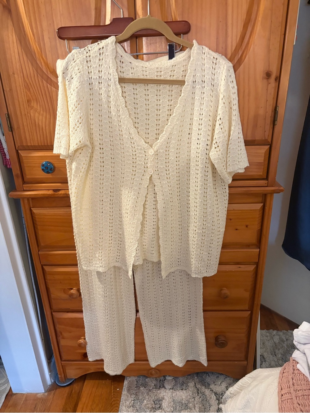 Women’s Cream Crochet Swim Coverup Set